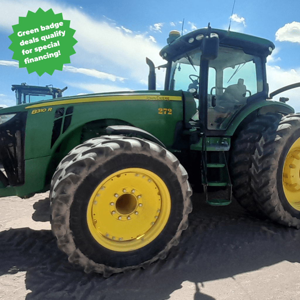 This used John Deere tractor features Active Command Steer, a 10.4-inch color touchscreen, and a StarFire 2 GPS receiver. It includes a Premium Cab with Premium Radio and XM Satellite, standard flow hydraulics, five remotes, Independent PTO-1000, ILS suspension without brakes, and a foot speed control throttle.
